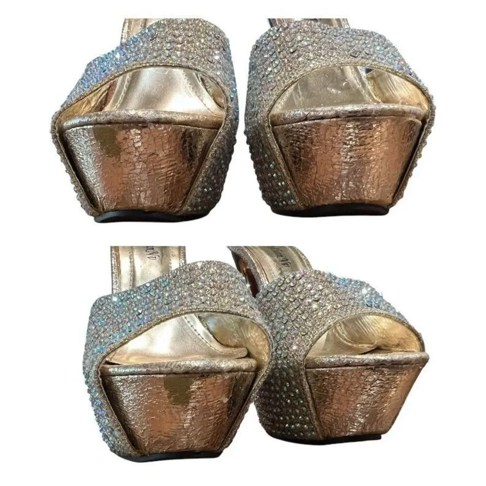 Xiao Xian Nv Pave Jeweled Gold Platform Heels  EU 36  Formal Prom Hoco Wedding